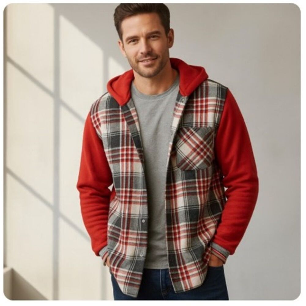 Tag Rag Hoodie Shirt Jacket Vintage Red Plaid Rare Made In USA Mens Size M